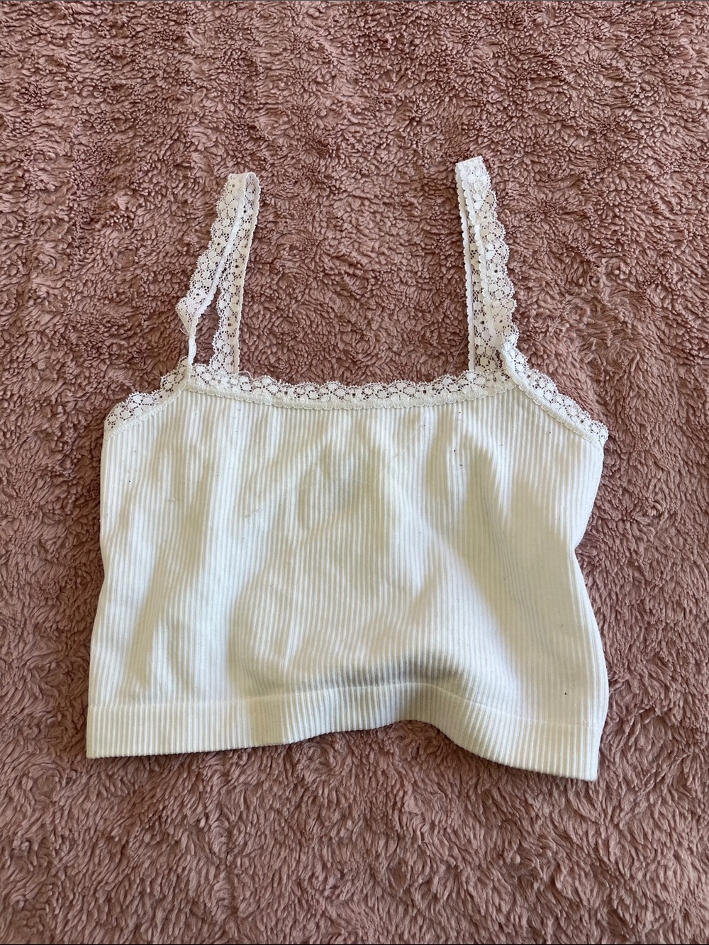 Ardene White Ribbed Lace-Trim Camisole